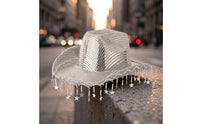Hat with Bead Chains Shiny Mesh Cowboy Hat Fringed Fashionable for Women, Parties, Festivals