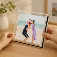 Clear Acrylic Photo Frame, Freestanding Desktop Photo Frame, Frameless Photo Block Frame, Double Sided Display for Family