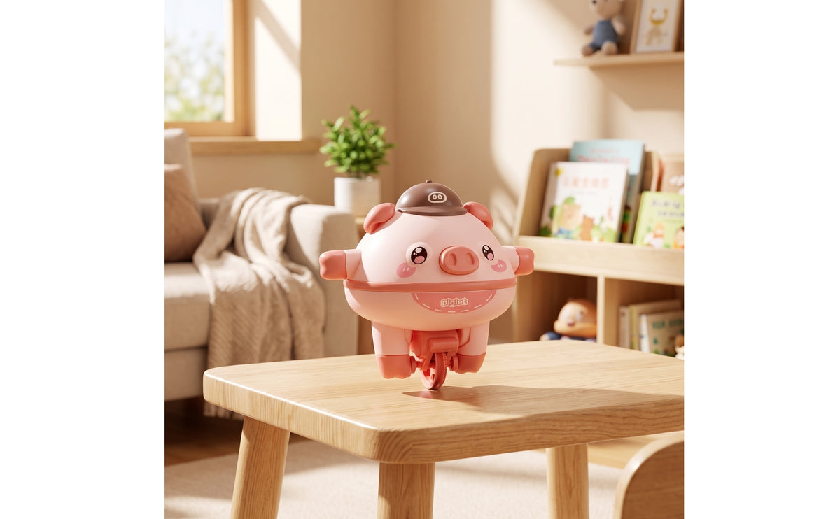Electric Self-Balancing Pig Toy Cartoon Pig Toy with Support Frame for Birthday Gifts