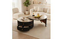 2 Pieces Modular Coffee Table Mineral-Look slabLook Coffee Table with Wheels Mobile Nesting Tables for Living Room, Small Apartment