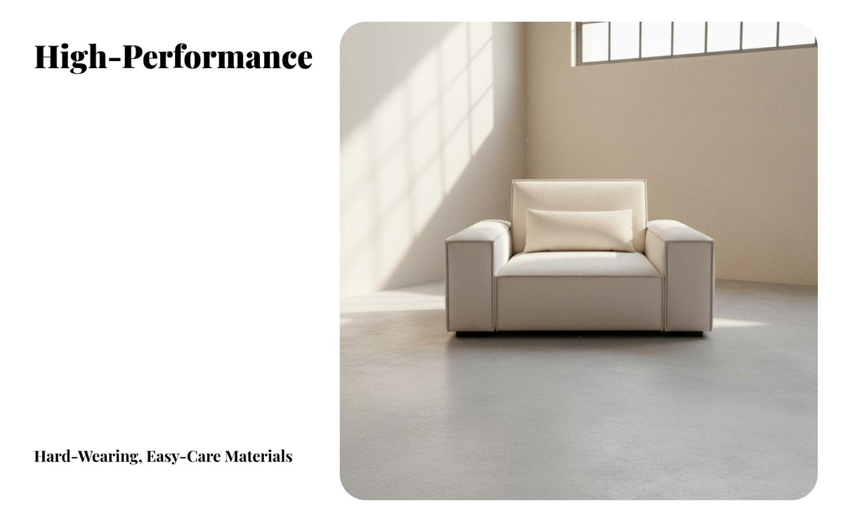 Minimalist Modern aesthetic Highsupportive Block Sofa abrasionResistant Fabric Living Room Furniture space-efficient Design Couch Deep Seat Comfort for Small Apartment Dwellers, Cat Owners, Families, Home Lounge