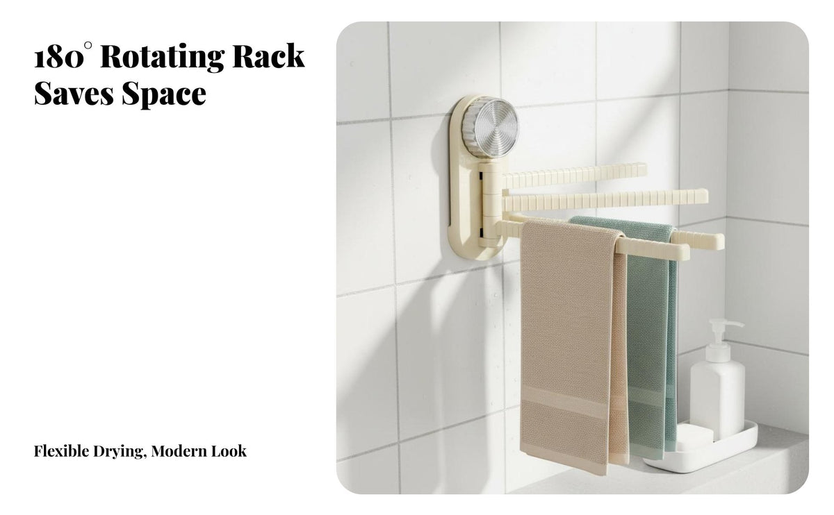 Swivel Arm Suction Rack Drill Towel Holder Multi-Bar Wall-Mounted Organizer Hanger for Homeowners, Families, Washroom, Kitchen, Laundry Room