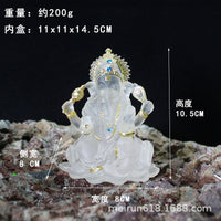 Translucent White Rhinestone Ganesha Resin Figurine