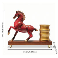 Horse Figurine with Pen Holder Vintage Horse Statue with Pencil Cup Multifunctional Desktop Pen Holder for Study