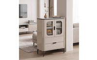 Side Cabinet with Glass Doors Modern Cabinet with Glass Doors Compact Credenza with Drawer for Living Room, Small Areas