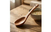 Natural Wood Wooden Soup Spoon with Hanging Hole Deep Bowl Long-Handled Spoon Smooth Polished Kitchen Utensil for Ramen, Hot Pot