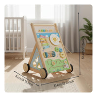 Wooden Infant Push Cart Develops Fine Motor Skills Multifunctional Activity Push Cart 8-in-1 Activities Wooden Push Toy for Young Children, Infants