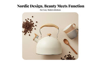 2.5L Whistling Kettle Clear Whistle Whistling Tea Kettle Wood Handle Tea Pot Large Capacity Stovetop Water Boiler Rust-Resistant