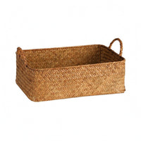 Handwoven Basket Braided Rectangular Storage Basket Space Saving Woven Bin for Cabinet