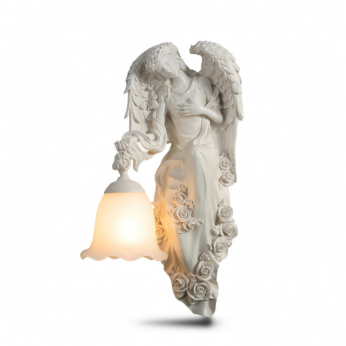 Decorative Angel Wall Sconce Sculpted Lampada Da Parete Con Globo Classic Applique Accent for Staircase