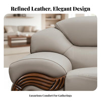 3-Seater Settee European design Carved Frame Couch Genuine Leather Upholstery Sofa for Homeowners, Families, Formal Sitting Area, Hotel Lobby, grand estate