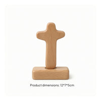 Wooden Cross with Base Freestanding Wooden Cross with Stand Natural Wood Religious for Prayer Corner, Desk