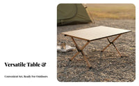 Foldable Folding Camping Table and Chair Set Easy Assembly Roll-up Table with Moon Chairs Sturdy Heavy Duty Folding Furniture Set Weather-Resistant for Picnickers, Event Planners, Picnics, Backyard, Beach, Parties
