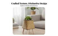 Rattan& design Weave Tripod Planter Desktop Size Flower Pot Holder Modern Design House Decoration Easy Assembly for Plant Lovers, Office Workers, Living Room, Balcony, Windowsill, Garden