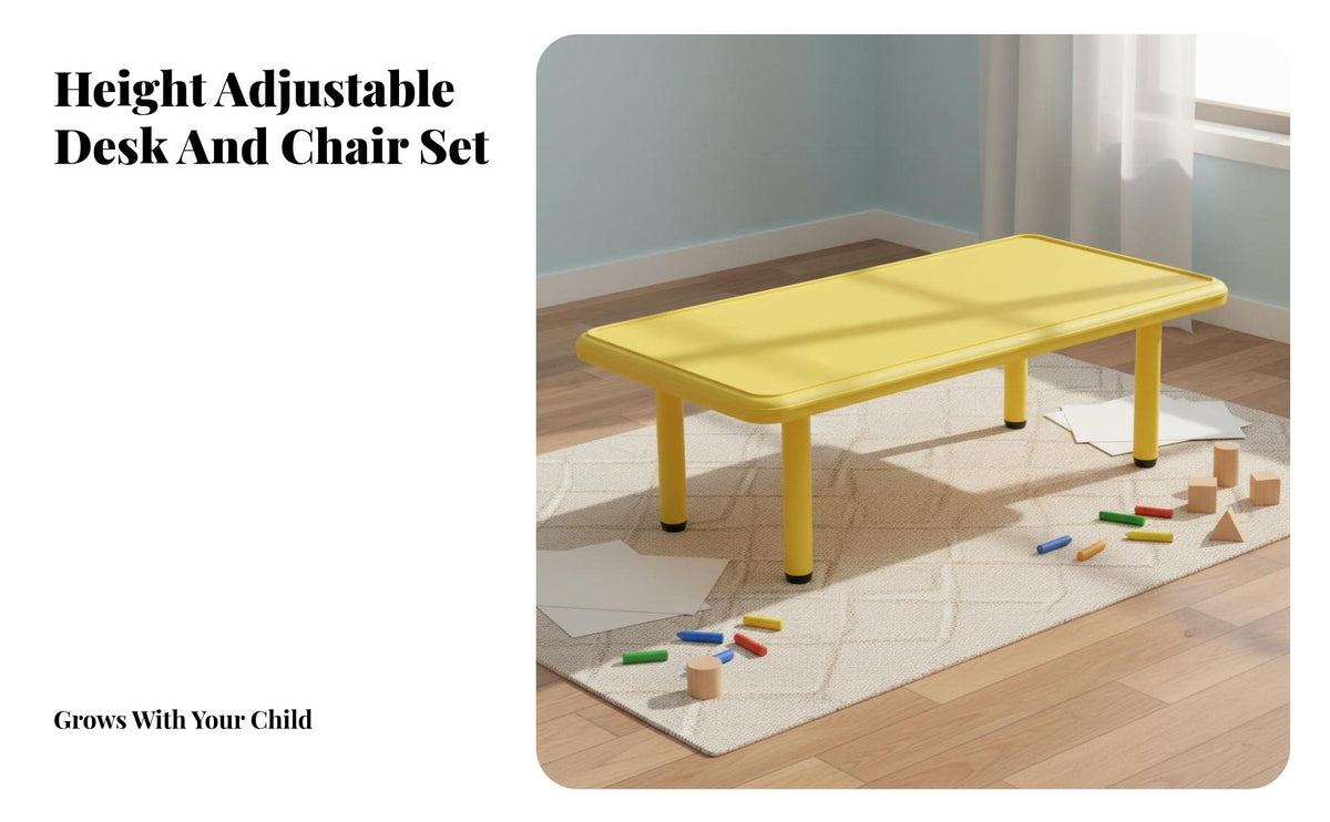 Child-Safe Design Kids Plastic Table and Chair Set Sturdy Construction Kindergarten Classroom Table Wipe-Clean Surface Safety Certified for Preschoolers, Toddlers, Teachers, Classrooms, Daycare Center, Daycares, Homes