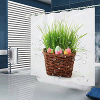 Easter Shower Curtain, Waterproof Easter Eggs & Green Grass Print Bathroom Curtain, Punch Hole Installation, Easy to Install Easter Bathroom Decor for Homeowners & Holiday Decorators - 180x200cm