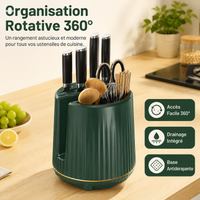 360° Rotating Kitchen Utensil Pot, Synthetic Utensil Holder 21.5x14 cm, Spice Storage for Amateur Cooks, Non-Slip Base