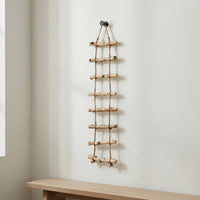Handmade Look Wooden Ladder Decor Farmhouse Design Rustic Wood Wall Hanging Jute Rope for Flower Shop, Garden, Patio