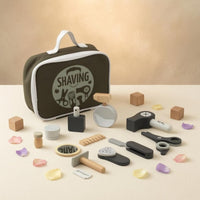 Zipper Closure Wooden Barber Play Set Top Handle Wooden Hairdressing Set Portable Hairdresser Role Play Kit