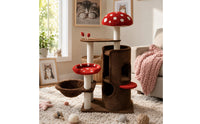 Rope-Wrapped Fungus Feline Tree Hanging bedStyle Multi Level Feline Structure Arched Opening Pet Furniture Dangling Toys