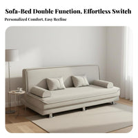 Space-Saving Foldable Sofa Bed High-Resilience Sponge Cushion Textile Futon Couch Easy Assembly Convertible Futon Sofa Bed Sturdy Metal Legs for Renters, Apartment Dwellers, Students, Small Areas, Bedroom, Light Ice