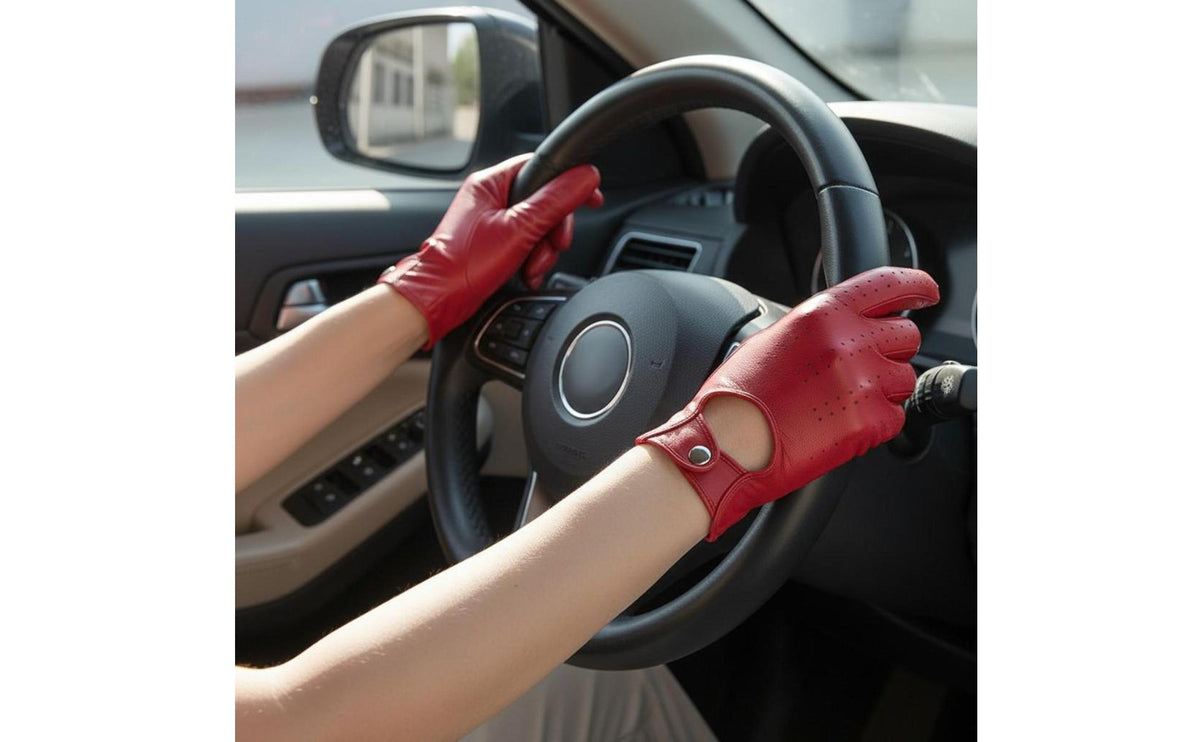 2 Pieces Women's Leather Driving Gloves Authentic Lambskin Perforated Lambskin Gloves Breathable for Drivers, Motorcyclists, Warm Weather