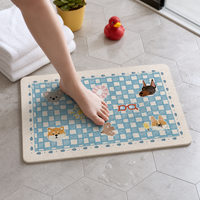 Cartoon Diatomaceous Earth Bath Mat Quick Dry Non-Slip Absorbent Floor Mat for Bathroom Shower Entrance