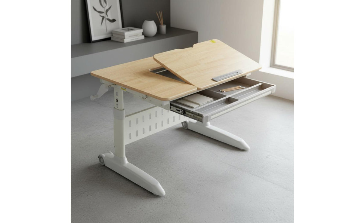 Tilting Desktop Crank Adjustable Study Table Built-in Drawer Height Adjustable Kids Desk Solid Wood Children's Desk for Students