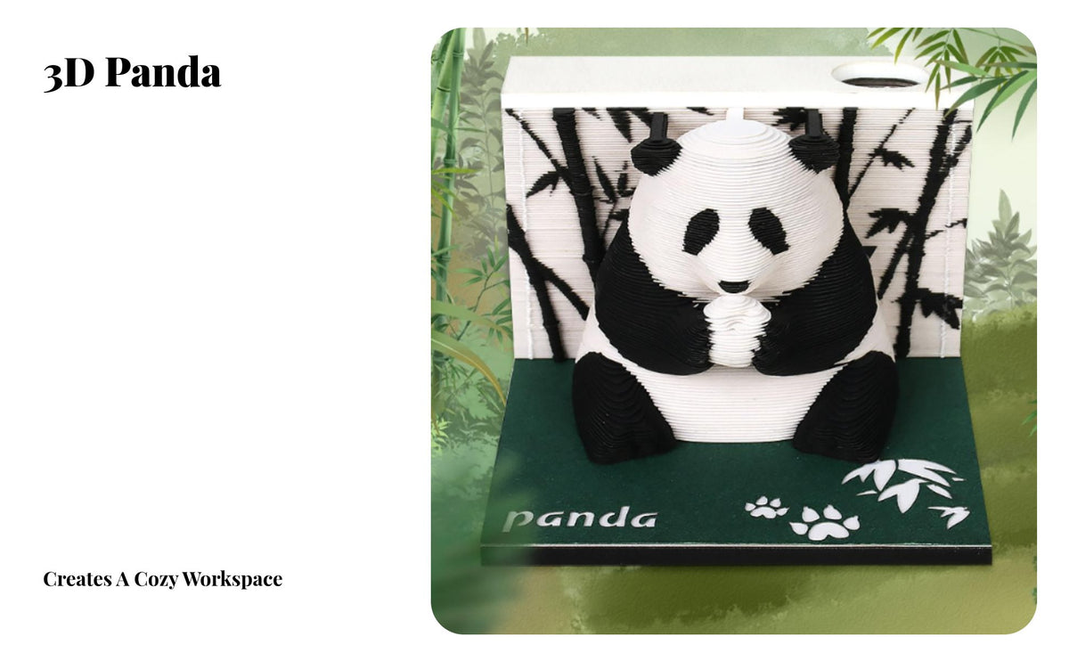 Creative Gift 3D Panda Memo Pad Decorative Ornament Panda Paper Carving Block Multifunctional for Adults, Kids, Home, Study Room, Bookshelf