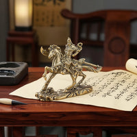 Guan Gong Figurine Brass Guan Gong Statue Antique-Style Mounted Fighter Figurine for Collectors, Car Interior, Office, Paperweight