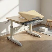 Tilting Desktop Crank Adjustable Study Table Built-in Drawer Height Adjustable Kids Desk Solid Wood Children's Desk for Students