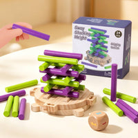 Wooden Balancing Game Challenging Wooden Balance Game Child Stacking Toy with Die for Kids, Preschoolers
