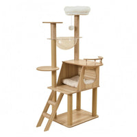 Wooden Feline Climbing Structure Padded Cat Climbing Tree Beige Animal Furniture