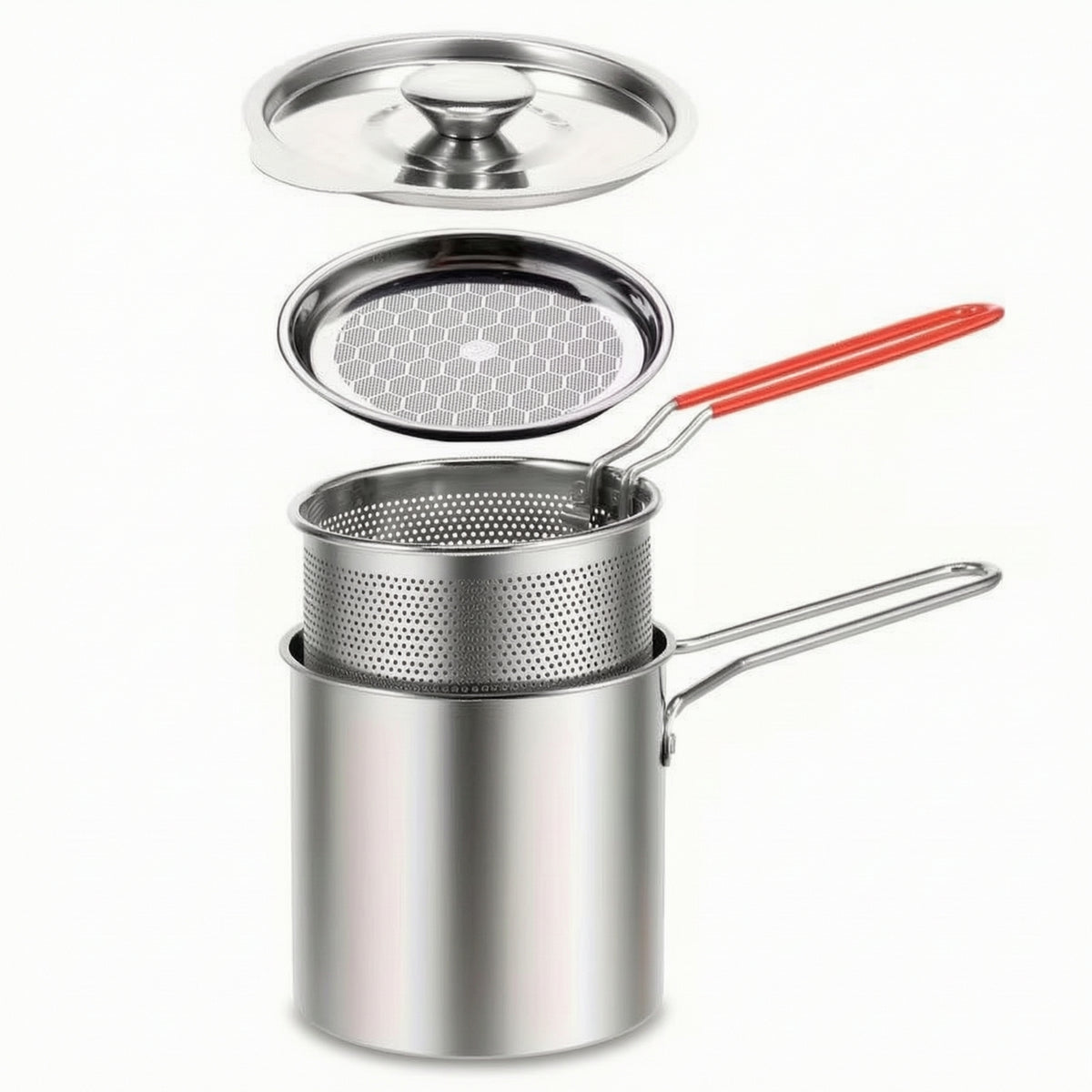 Compact Deep Fryer Pot with Basket and Strainer Easy to Clean Deep Fryer with Lid Portable Cookware for Home Cooks