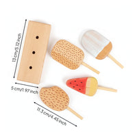 4 Pieces Natural Wood Grain Wooden Ice Pop Set Painted Details Ice Pop Toy Set Simple Design Ice Cream Stand Smooth Edges for Storage