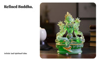 Auspicious Blessing Green Tara Statue Finely Detailed Tara Buddha Figurine Portable Size Resin Bodhisattva Statue Artistic Design for Meditation Practitioners, Collectors, Home Decorators, Desktop, Altar, Office, Living Room