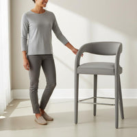 High Back Bar Stool Solid Wood Frame Upholstered Counter Stool Luxury Style Modern Curved Back Bar Chair for Kitchen, Dining Room