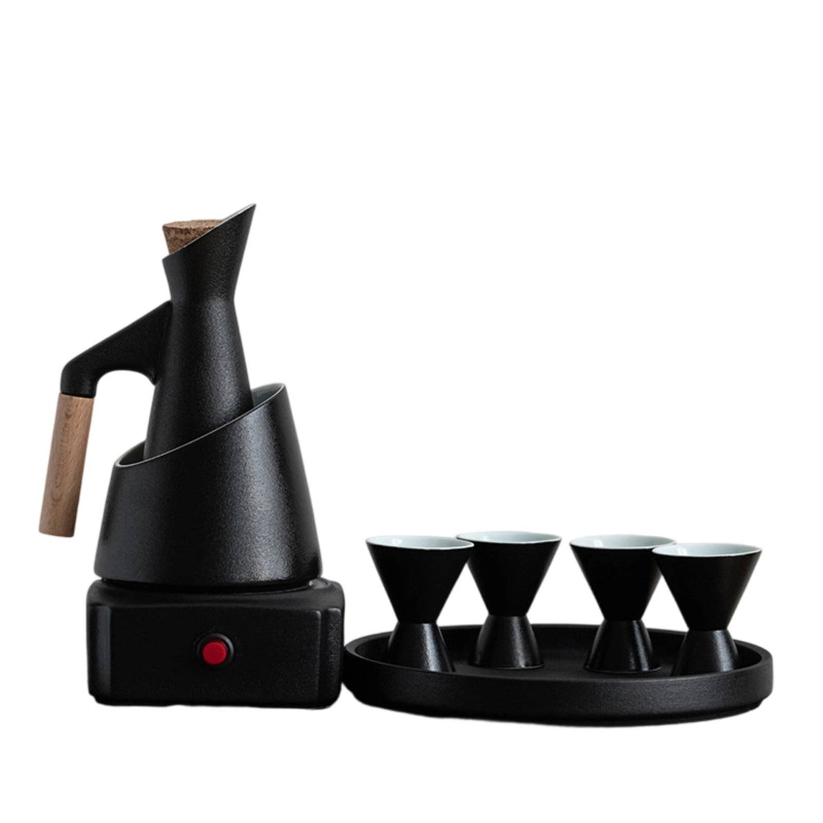 Sake Warmer Set Antique Style Heated Drink Bottle and Cups Home Bar Accessory Drinkware for Tea Room