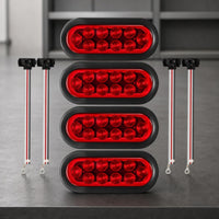 4 Pieces Oval LED Trailer Light Black Housing Red LED Trailer Light Wiring Leads