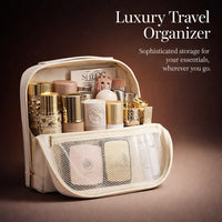Standing Makeup Organizer Bag with Compartments, Waterproof Large Toiletry for Home Storage, PU Leather Brush Holder for Daily Use and Travelers