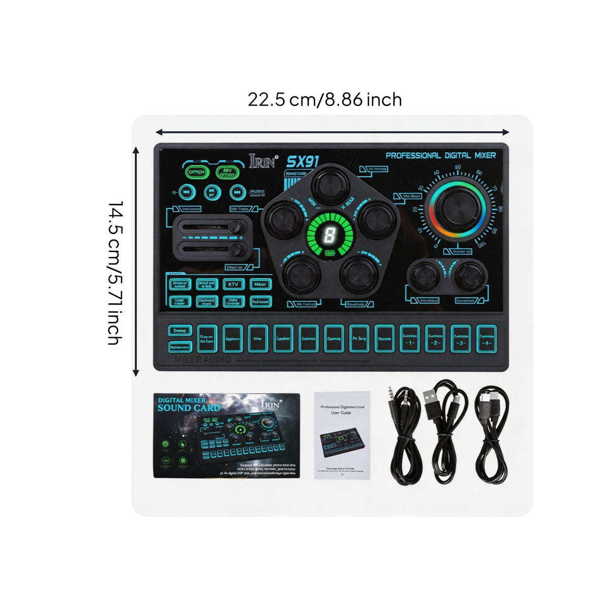 48V Phantom Power Live Stream Sound Card Phone and Computer Compatible Karaoke Sound Card Portable Voice Effect Mixer Allall-in-All-in-Single for Streamers, Singers, Musicians, Recording