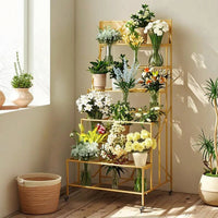 Vertical Flower Display Stand Rolling Tiered Flower Rack Mobile Metal Plant Stand with Wheels Portable for Florists, Shop Window, Events
