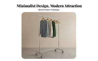 Brushed Finish Stainless Steel Clothing Rack Rust Resistant Rolling Clothes Display Stand Modern Industrial Design Metal Garment Rack on Wheels Heavy Duty for Retail Shop Owners, Apartment Dwellers, Showroom, Dormitory, Bedroom, Living Room