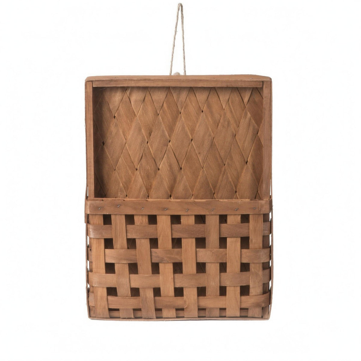 Woven Wall Basket Hanging Rope Wooden Storage Basket Handcrafted
