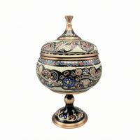 Handmade Copper Sugar Jar Pedestal Base Carved Copper Jar Enamel-Style Ornament Centerpiece