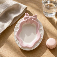 Oval Ceramic Plate Glossy Bow-Shaped Serving Dish
