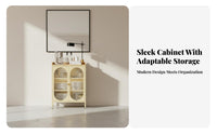 Modern Design Unrestrictedstanding Cupboard with Fluted Glass Doors Easy to Clean Fluted Door Cabinet Wide Countertop Storage Furniture Scratch Resistant Top for Homeowners, Renters, Dining Room, Kitchen, Entryway, Home Office