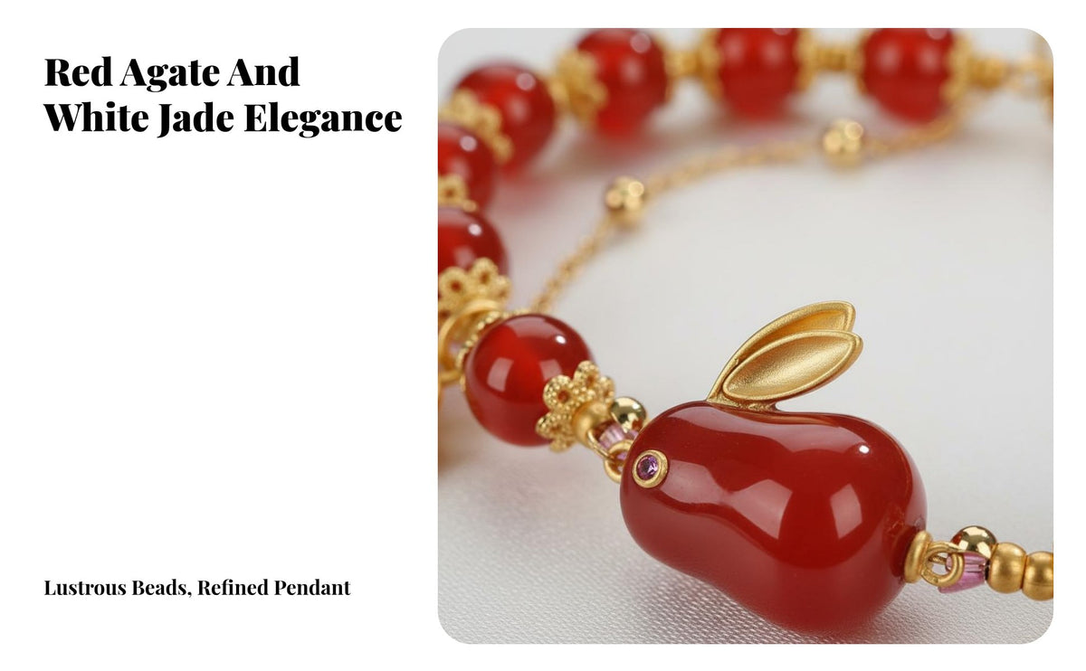 Red Agate Hare Bracelet Adjustable Size Double Layer Jade Bunny Bracelet Handmade Beaded Wristband for Women, Maternal Appreciation Day