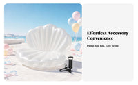 Translucent White Shell-Shaped Pool Lounger Scalloped Inflatable Shell Lounger Upright Backrest Seashell Pool Buoyant Lounger Spherical Accent