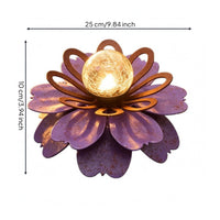 Layered Petals Crackle Glass Flower Light Openwork Metal Waterproof LED Flower Light for Garden, Patio, Porch